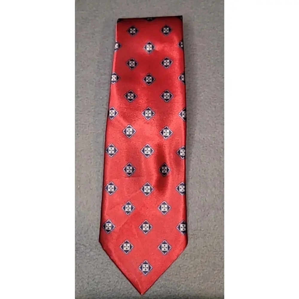 VTG Ketch Red Geometric Tie 90s Preppy Officecore Old Money